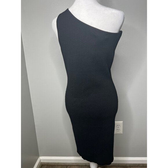 House Of Harlow 1960 Revolve Black Ribbed Knit One Shoulder Mini Dress Medium - Picture 7 of 12